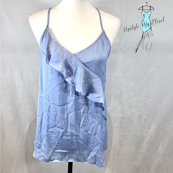 Naked Zebra Heartbeeps periwinkle blue ruffle cross back cami tank size large - Picture 2 of 6